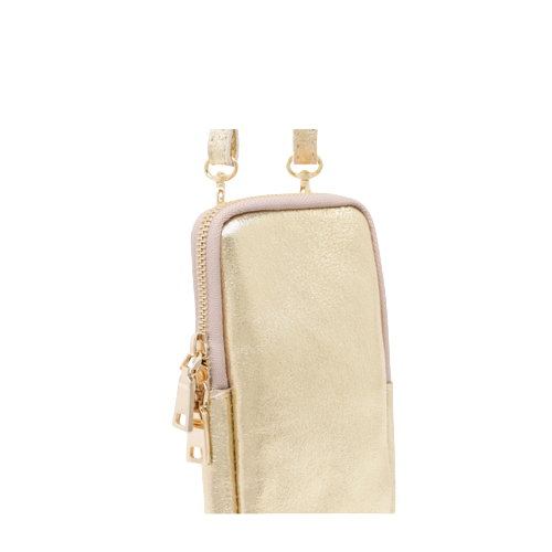 Porta-telemóvel em pele metalizado