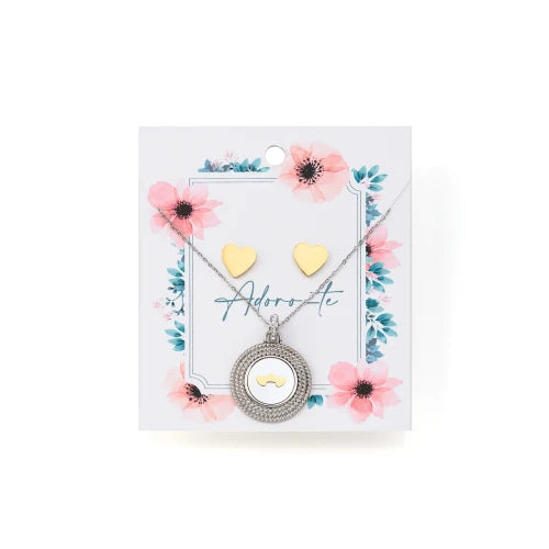 Conjunto Aço Colar e Brincos " Adoro-te "