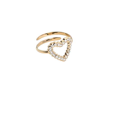 Anel ajustável aço coração com brilhantes