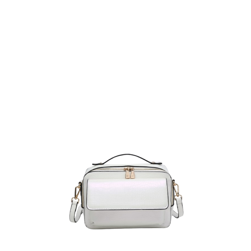 Bolsa tiracolo com textura e bolso exterior branco
