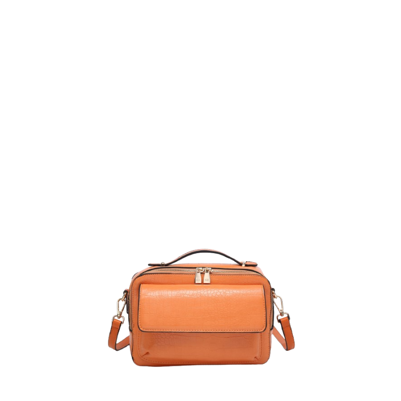 Bolsa tiracolo com textura e bolso exterior laranja