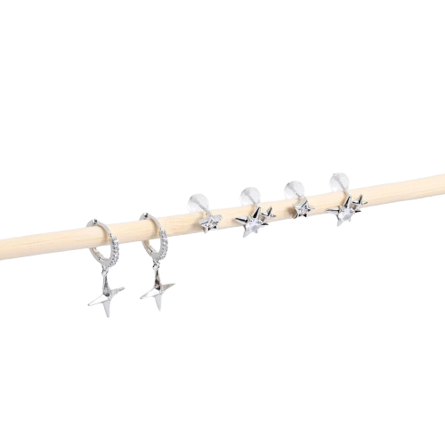 Conjunto 6 brincos básicos com banho ouro Prateado