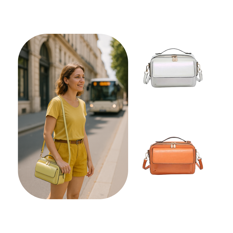 Bolso bandolera texturizado con bolsillo exterior con cierre de solapa