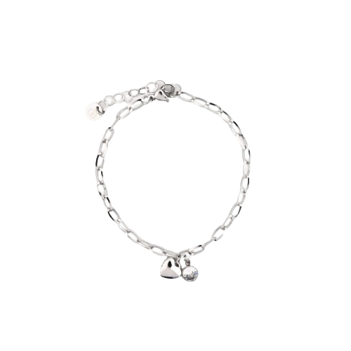 PULSEIRA PRATEADA CORAÇÃO E BRILHANTE