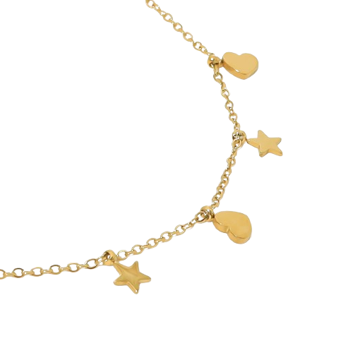 Pulseira de pé aço com pendentes estrelas