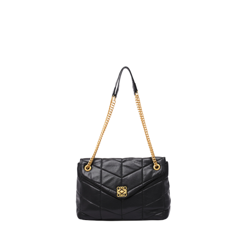 Bolsa de tiracolo com corrente acolchoada e de cor preta