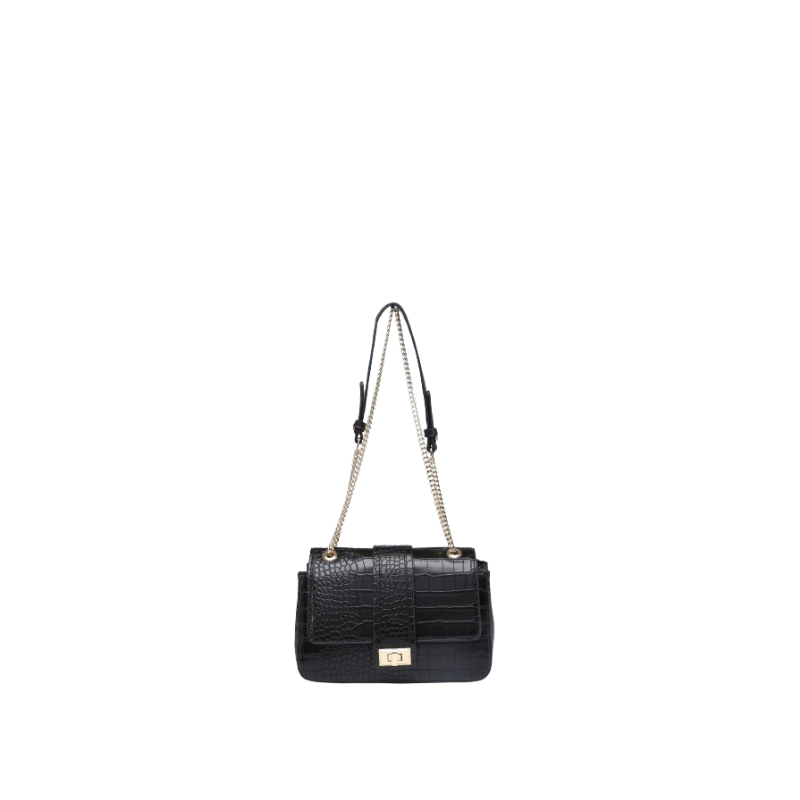 Mala tiracolo com corrente e bolso exterior preto